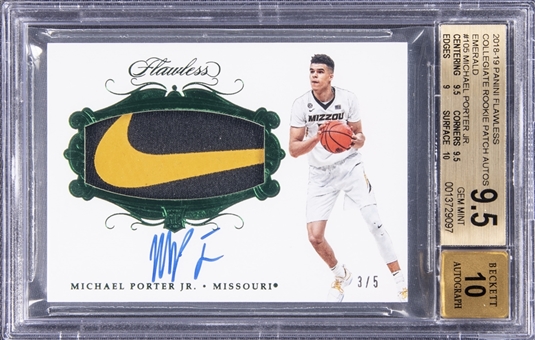 2018 Panini Flawless Collegiate #105 Michael Porter Jr. Signed Nike Patch Rookie Card (#3/5) - BGS GEM MINT 9.5/BGS 10